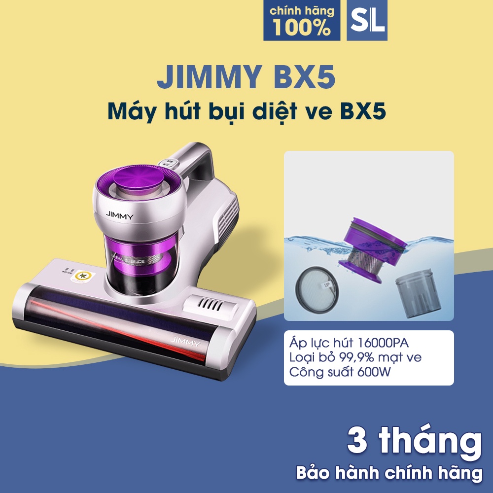 Máy hút bụi giường nệm Jimmy BX5 Đèn UV diệt 99,9% dị ứng Công suất mạnh 600W Loại bỏ mạt bằng sóng siêu âm