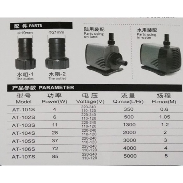 MÁY BƠM ATMAN 101s - 102s - 103s - 104s | Bơm Hồ Cá Tiết Kiệm Điện Năng - An Toàn Sử Dụng