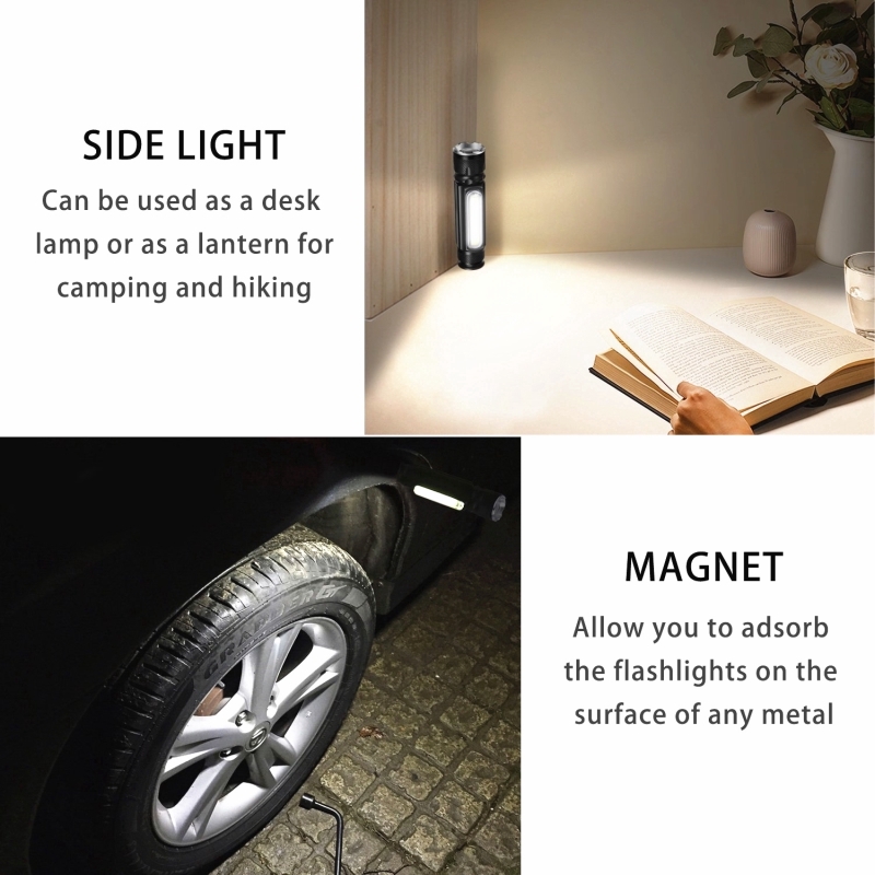 Đèn pin LED đa năng 5000LM USB sạc pin T6Side COB Light Magnet Magnet Light