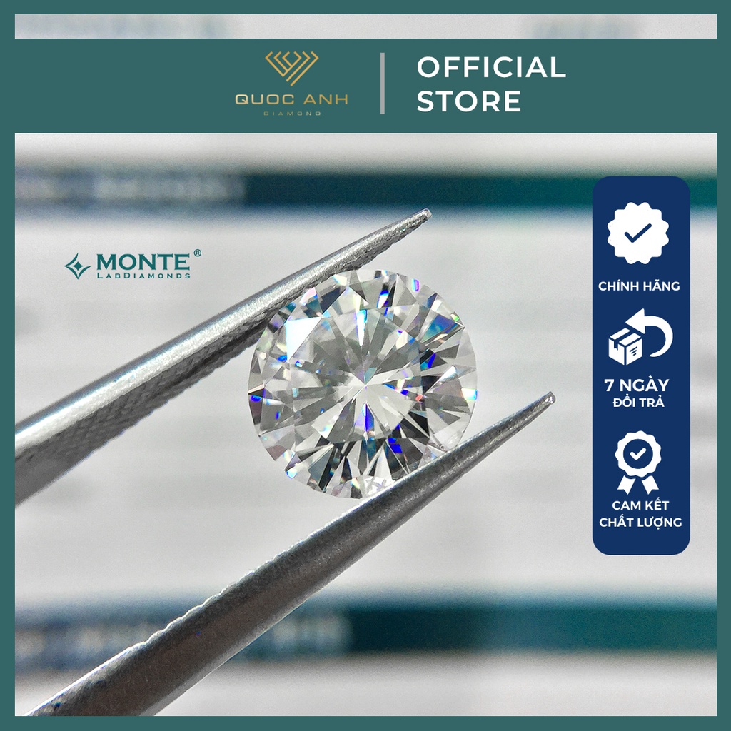 (Size 4 - 7.2ly) Kim cương nhân tạo Moissanite Monte cao cấp - nước D độ sạch VVS1, thử bút lên vạch đỏ