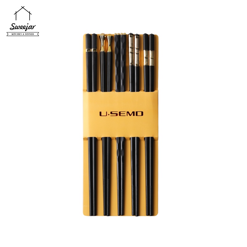 SWEEJAR Set 5 đôi đũa bằng hợp kim chống ẩm chống ẩm chịu nhiệt độ cao