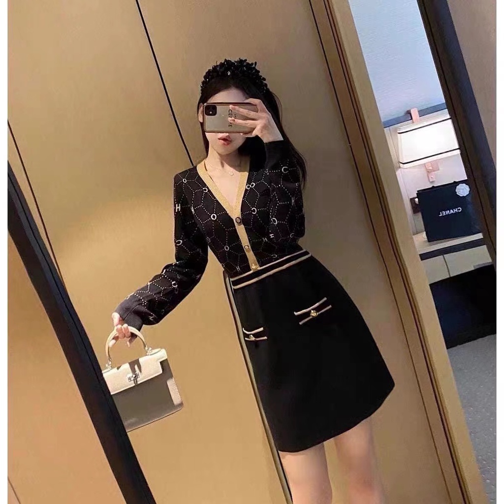 Đầm sweater Đen Dệt Kim Ôm Eo Kiểu Pháp Thời Trang Mùa Đông 2022 Cho Nữ