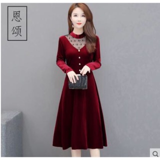 Đầm nhung nữ cao cấp phối cổ ren sang trọng NP709