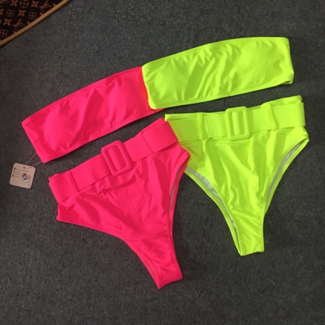 [BKN363] &lt;ÂU&gt; SET BIKINI QUÂY KÈM BELT XANH NEON/HỒNG (CẠP CAO)
