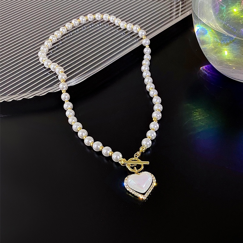 Dây Chuyền Hình Trái Tim Đính Ngọc Trai Thời Trang Cho Nữ
