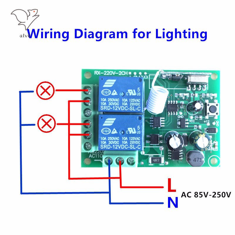 Mô Đun Công Tắc Điều Khiển Từ Xa Không Dây 433 Mhz 220v 2ch + Rf 433mhz