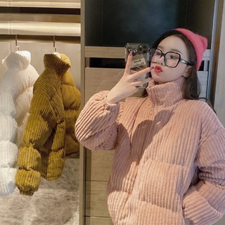 Áo khoác thu đông nữ cotton kẻ sọc áo khoác nhồi bông cực dễ thương phiên bản trẻ Hàn Quốc