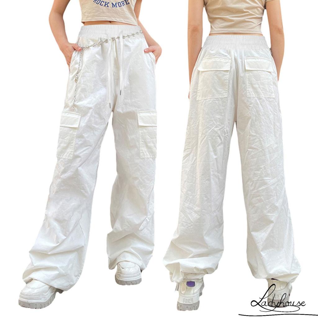 Quần Baggy Dài Ống Rộng Lưng Thun Rút Dây Màu Trơn Thời Trang Mùa Xuân Cho Nữ