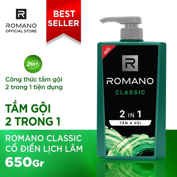 Dầu gội & Sữa tắm 2in1 nam Romano hương nước hoa 650g Classic | Attitude | Force 650ml