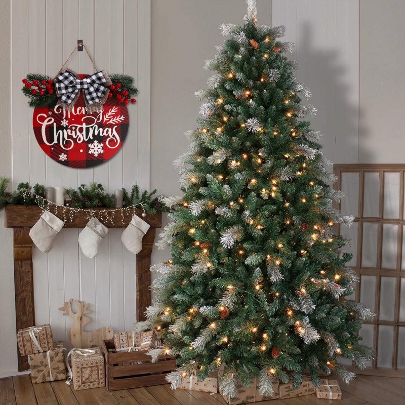 1 Dây Treo Trang Trí Giáng Sinh Bằng Gỗ Phối Vải Bố Và Nơ Xinh Xắn