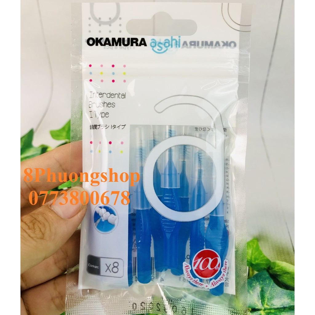 Bàn chải kẽ Okamuara chữ i chăm sóc răng miệng 8 cái/ bịch - Bàn chải kẽ răng Okamura Asahi dạng chữ i