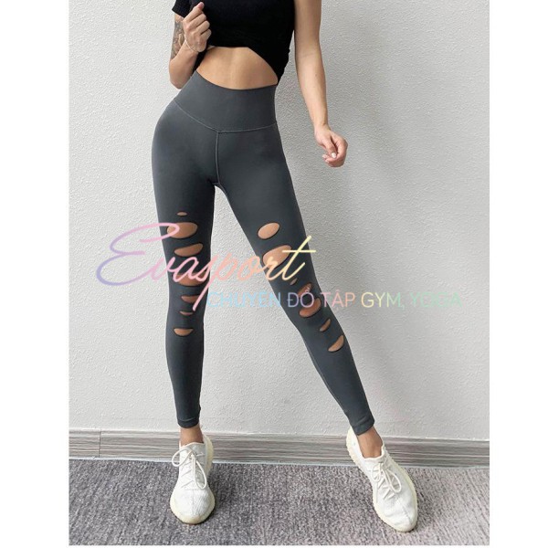 Quần legging rách gối tập gym, yoga , aearobic, zumba NAQI vải dệt kim, co giãn thoáng mát, mặc tôn dáng, nâng vòng 3