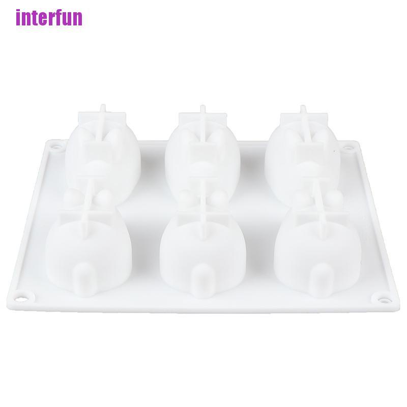 Khuôn silicon 6 Ngăn Hình Thỏ 3D Đáng Yêu