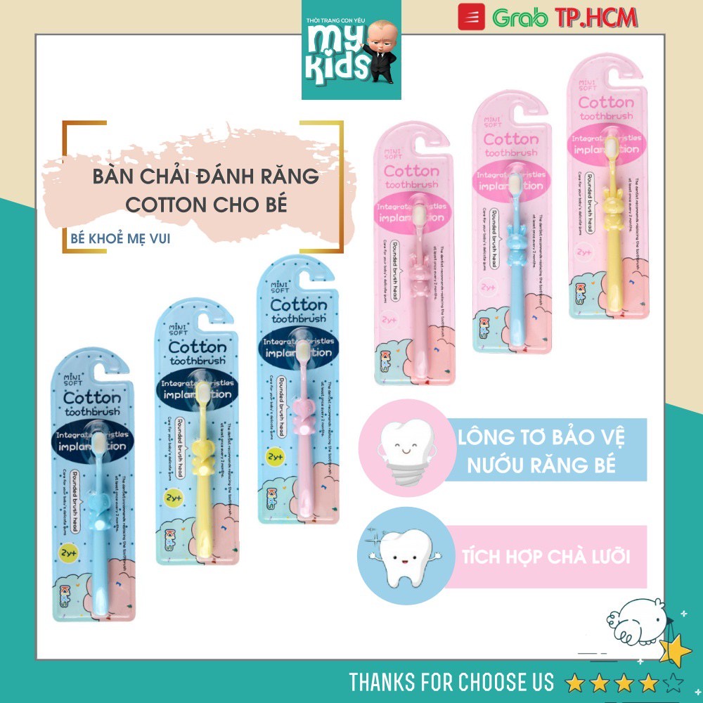 (Nowship HCM) (Kids Cotton Toothbrush, Mini Soft) Bàn chải đánh răng cho bé từ 2 tuổi lông siêu mềm mịn