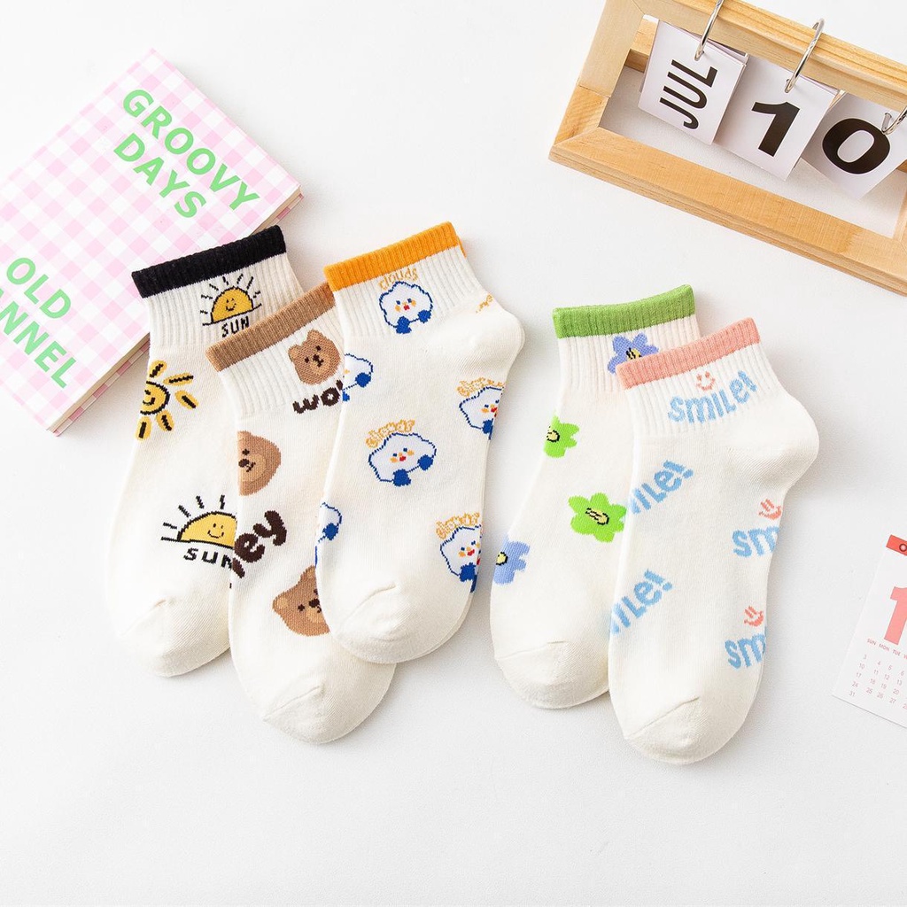 Set 10 Đôi Tất  Nữ Cotton Smile Phối HÌnh Dễ Thương