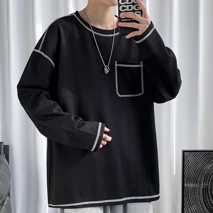 Áo Thun Tay Dài Dáng Rộng Màu Trơn Dễ Phối Đồ Thời Trang Cho Nam