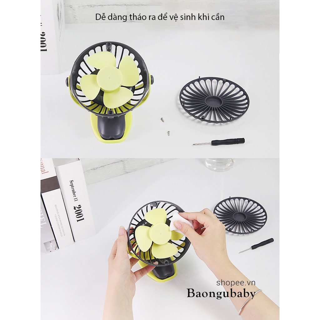Quạt Yoobao/Umoo 6400 mAh chân kẹp, xoay góc 720 độ, sạc usb, chính hãng bảo hành 6 tháng