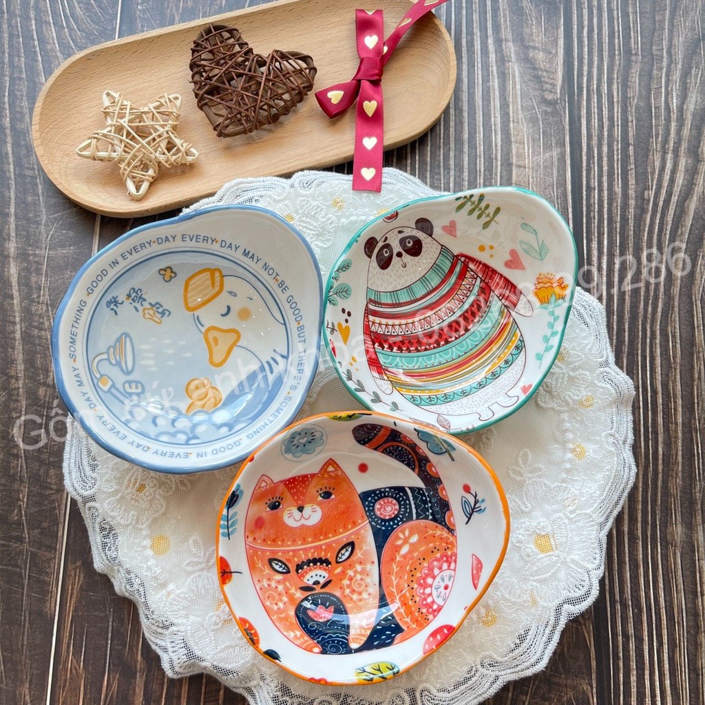 Bát Đĩa sứ Decor Chén Dĩa Sứ Dễ Thương Cute Cao Cấp bát chấm, bát ăn dặm đuôi cá cho bé xinh yêu.