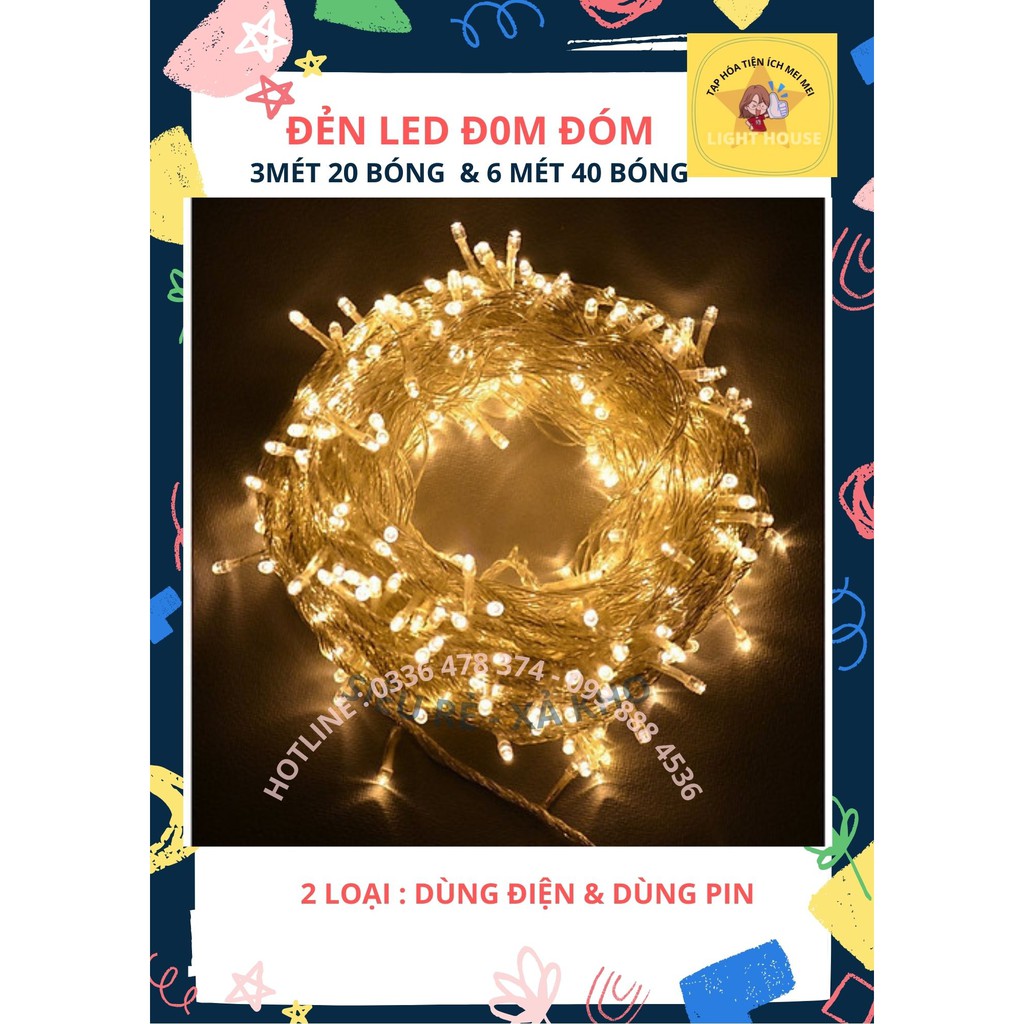 Dây Đèn Led 6 Mét 40 Bóng Đom Đóm Màu Vàng Nắng Chớp Nháy Và Đứng Yên