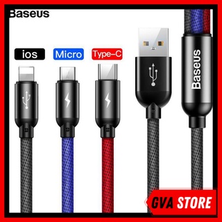 Cáp sạc Baseus  3 đầu Three Primary Colors 3 in 1 (Lightning+Type-C+Micro) sạc nhanh 3.5A, dài 1M2