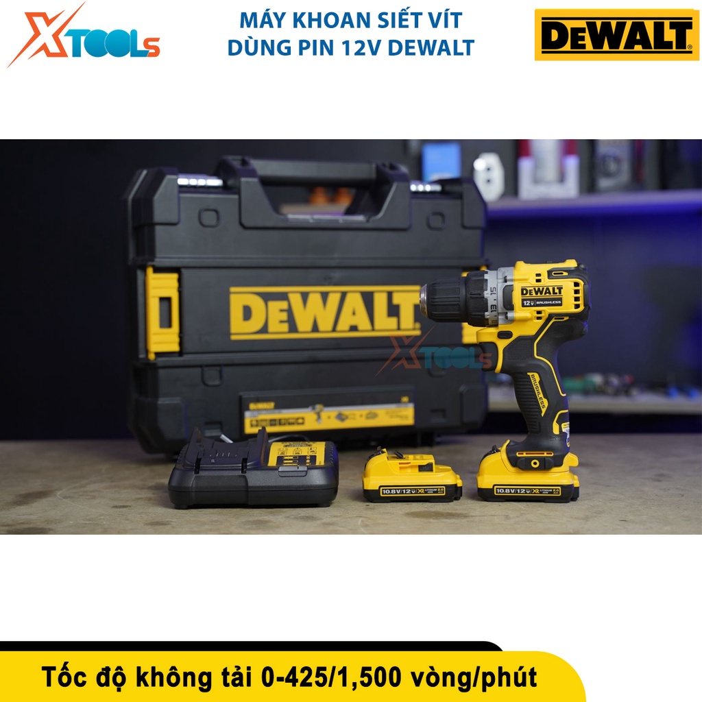 Máy khoan siết vít dùng pin 12v Dewalt, lực momen tối đa 57.5 Nm/25.5 Nm, khoan đầu kẹp 1.5-10mm