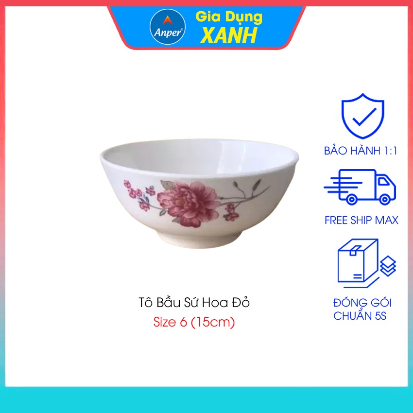 Combo 2 tô sứ 3 bát sứ bầu ANPER dày 15 18 20 cm ăn phở ăn cơm an toàn