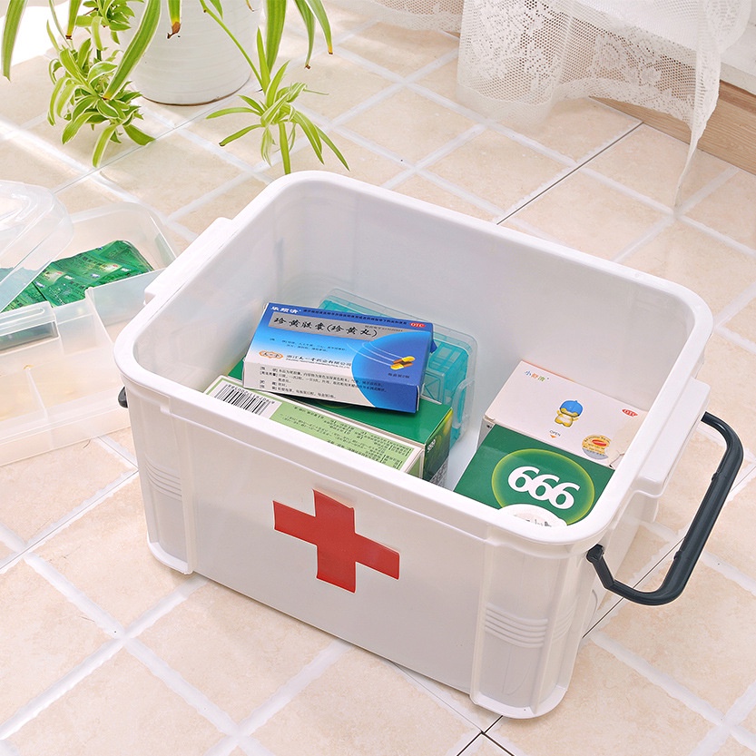 Hộp Đựng Thuốc Sơ Cứu Hai Tầng Bằng Nhựa Có Tay Cầm Tiện Lợi