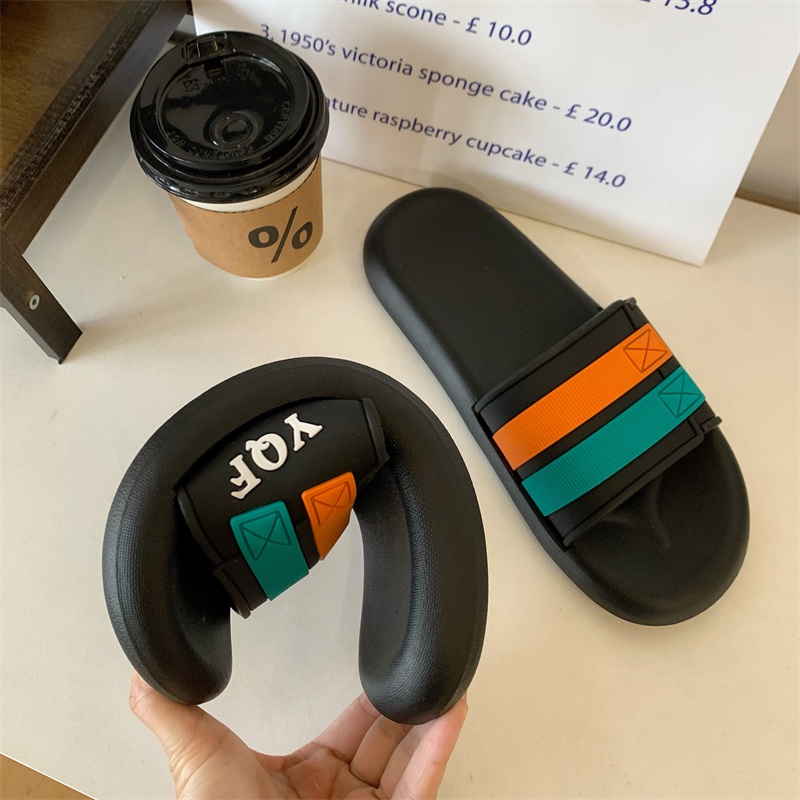 JY502-QUAI SỌC NGANG IN CHỮ YQF Dép  đế mềm quai ngang phong cách unisex nặng động, đa dạng màu sắc