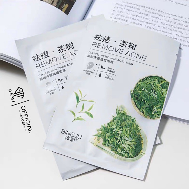 Mặt Nạ Tràm Trà Sạch Mụn Teatree Removing Acne 🌱𝑭𝒓𝒆𝒆𝒔𝒉𝒊𝒑🌱 Mặt Nạ Trà Xanh BINGJU Cấp Ẩm, Giảm Mụn Mask Nội Địa Trung
