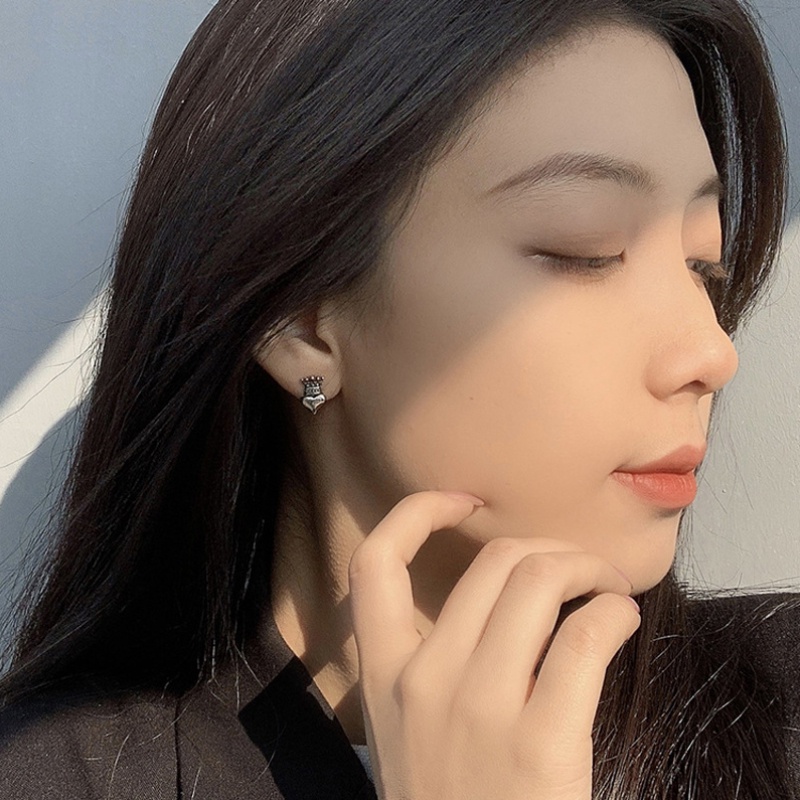 Bông tai hình trái tim, bông tai Crown, bông tai Hàn Quốc độc đáo, bông tai nữ cá tính thời trang, bông tai kim bạc hip-hop