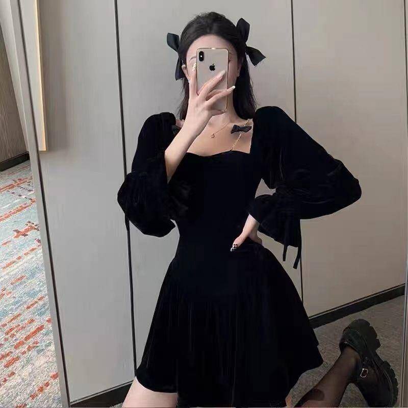 Đầm Nhung Nữ Cổ Điển Đầm Dài Thắt Nơ Kiểu Pháp ĐầM Dạ HộI