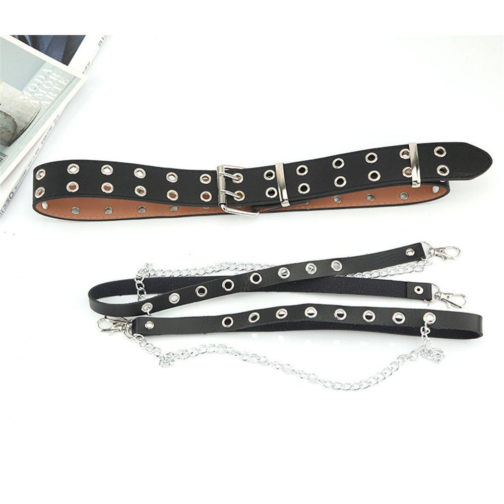 Orientli 2 Cái|Set 3 Dây Thắt Lưng Hai Hàng Nút Phối Dây Xích Phong Cách Punk Harajuku Cá Tính