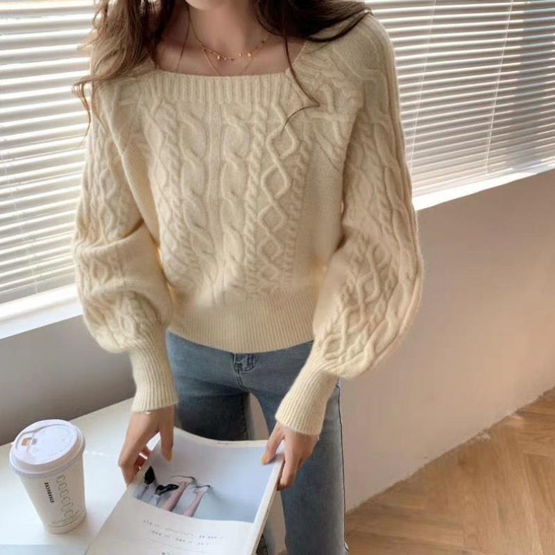 Áo Sweater Dệt Kim Cổ Vuông Phong Cách Hàn Quốc Mới Cho Nữ