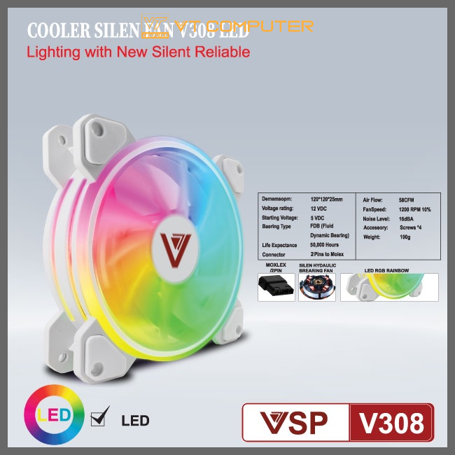 Fan Case / Quạt Tản Nhiệt / VSP / Led RGB / V304 / V308 / V309 / Đổi Màu Viền Với Nhiều Chế Độ