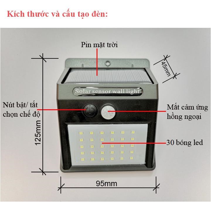 ĐÈN NĂNG LƯỢNG MẶT TRỜI THÔNG MINH 30 LED 3 IN 1 có dây kéo dài 2,5m
