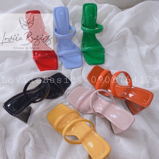 DÉP GUỐC THỜI TRANG LOVIIE BASICS - CAO GÓT NỮ HAI QUAI NGANG BÓNG ĐẾ TAM GIÁC D220402