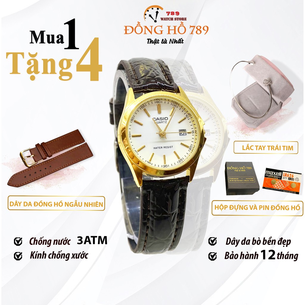 Đồng Hồ Nữ CASIO C045 DÂY DA Mặt TRẮNG Chống Xước, Chống Nước - TẶNG 1 Dây Da Cao Cấp + 2 pin AG4 + 1 Lắc Tim