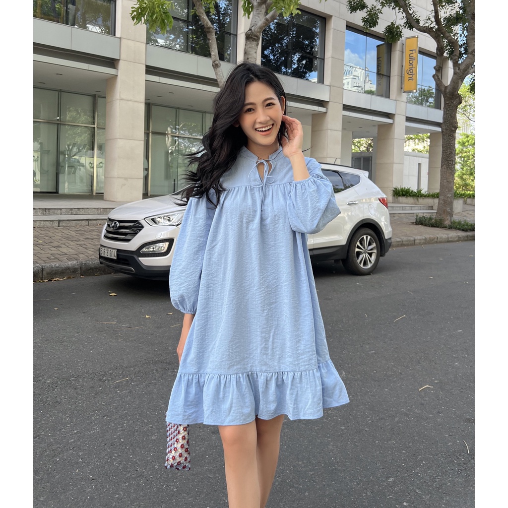 YU CHERRY | Đầm nữ baby cổ tròn, cột dây thắt nơ dễ thương, Tie Babydoll Dress YD149