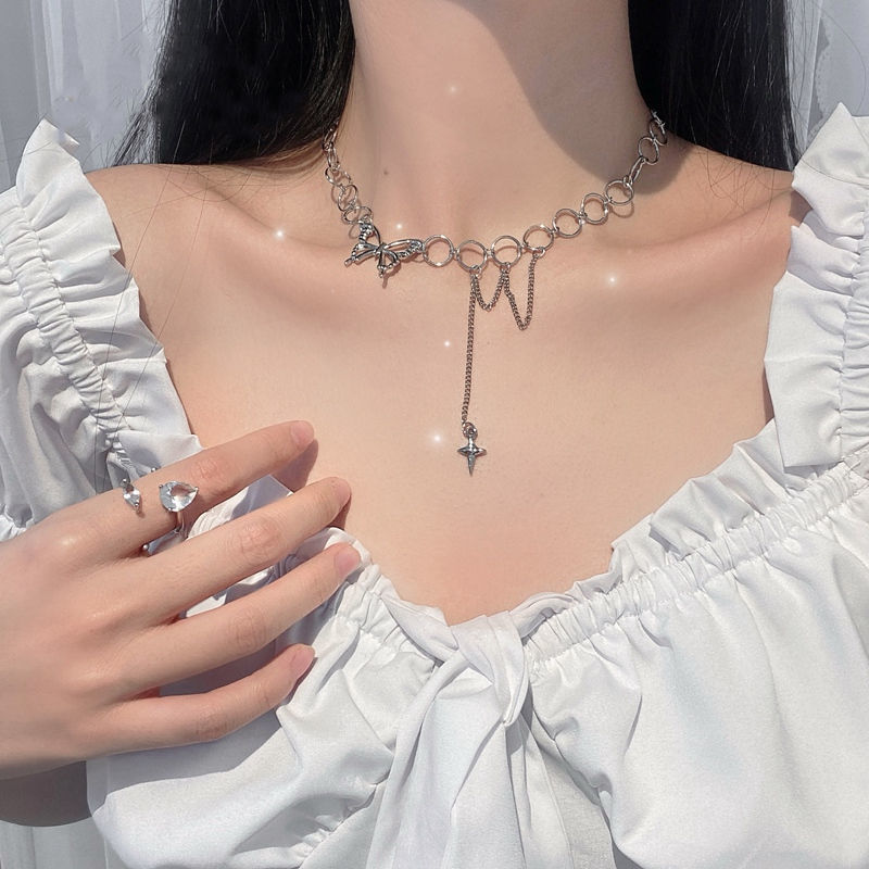 Vòng cổ choker trang trí hình bướm phối tua rua xinh xắn thời trang xu hướng