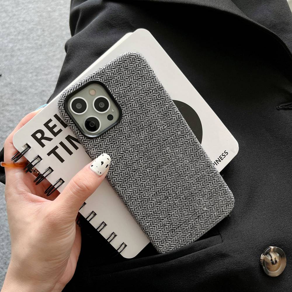 Ốp Điện Thoại Vải Lanh vintage Có Khung Viền Kim Loại Bảo Vệ camera Cho iphone 15 14 13 12 pro max 14 plus