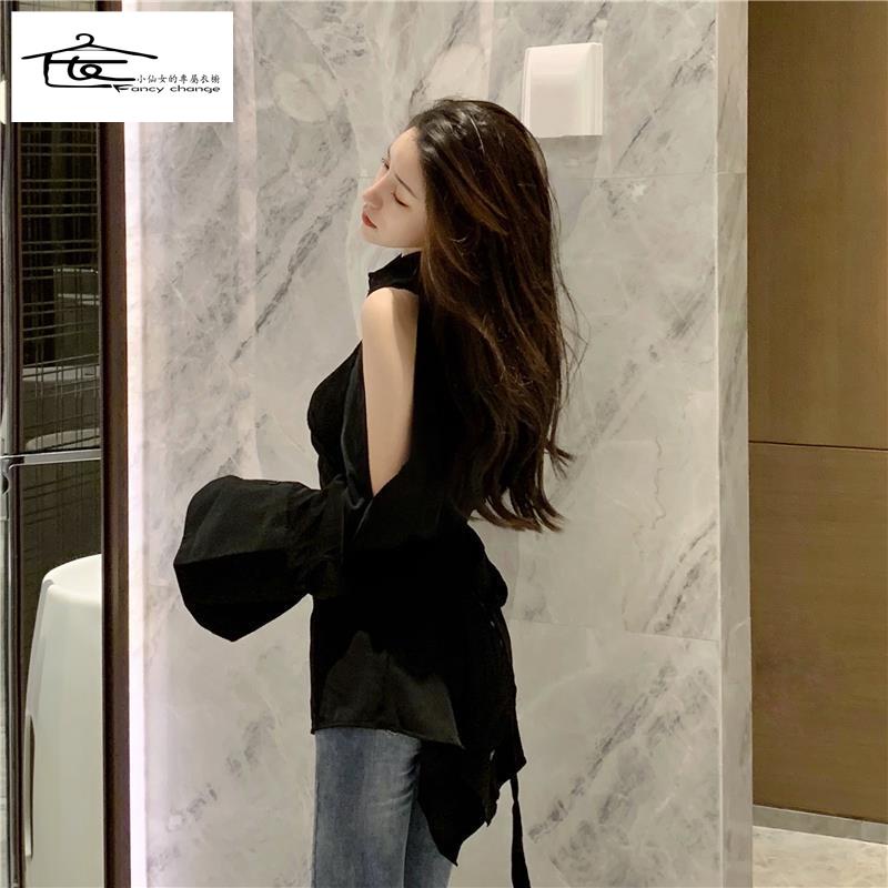 Áo Sơ Mi Trễ Vai Phối Dây Thắt Phong Cách Hàn Quốc Thời Trang Mùa Hè Đặc Biệt ~ -