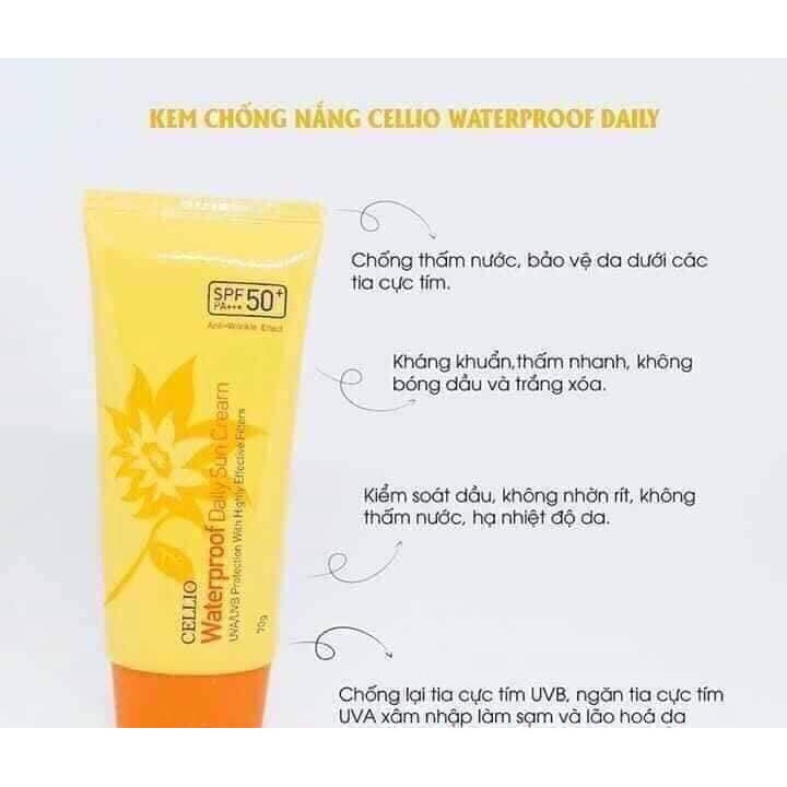 Kem chống nắng Cellio Waterproof Daily Sun Cream SPF50 PA+++ chính hãng Hàn Quốc 70g