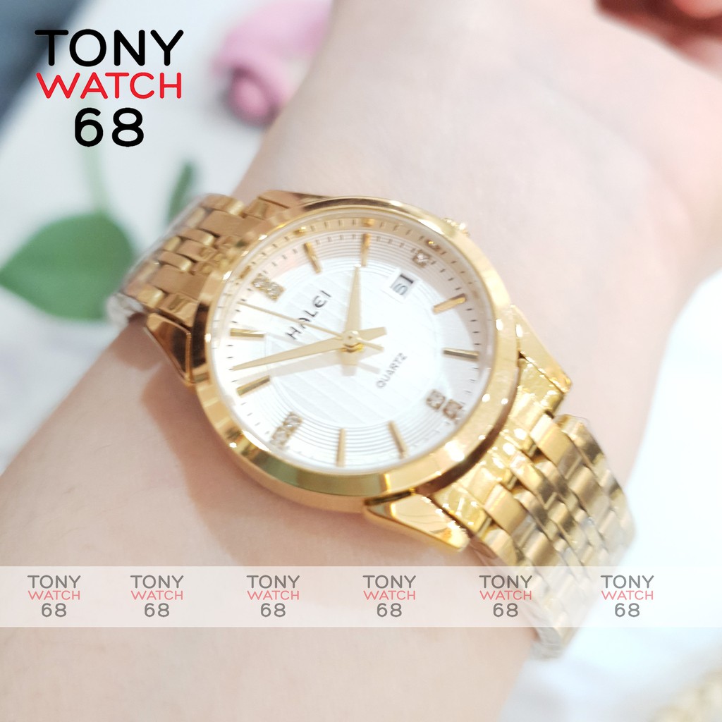 Đồng hồ đôi nam nữ Halei 564 dây thép đúc đặc 6 hàng chống nước chống xước Tony Watch 68