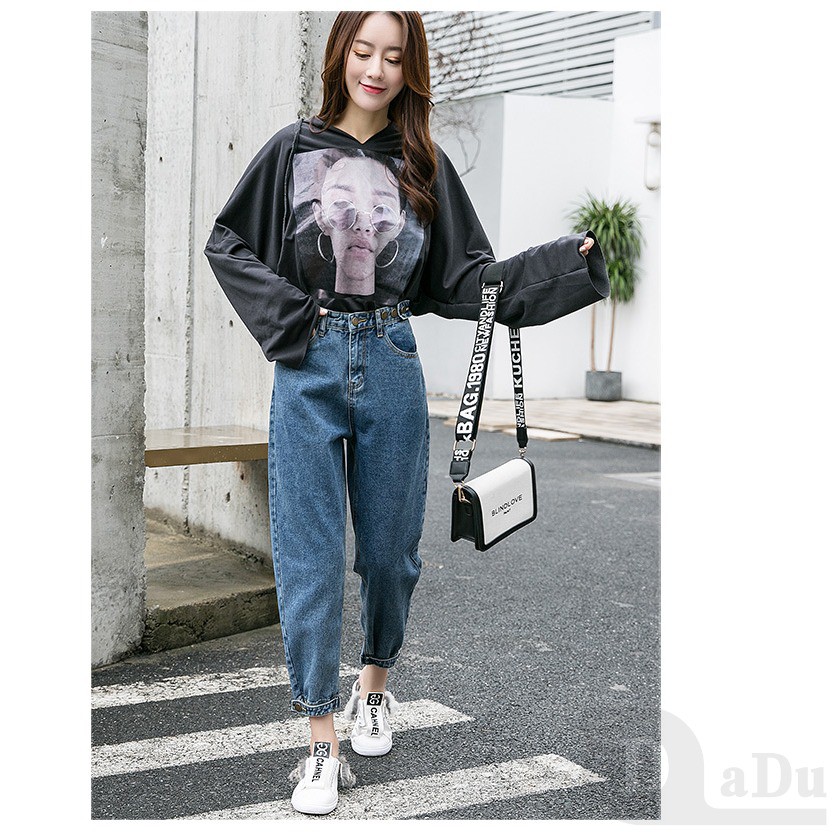 Quần Jeans Dài Lưng Thun Phong Cách Hàn Quốc Cho Nữ