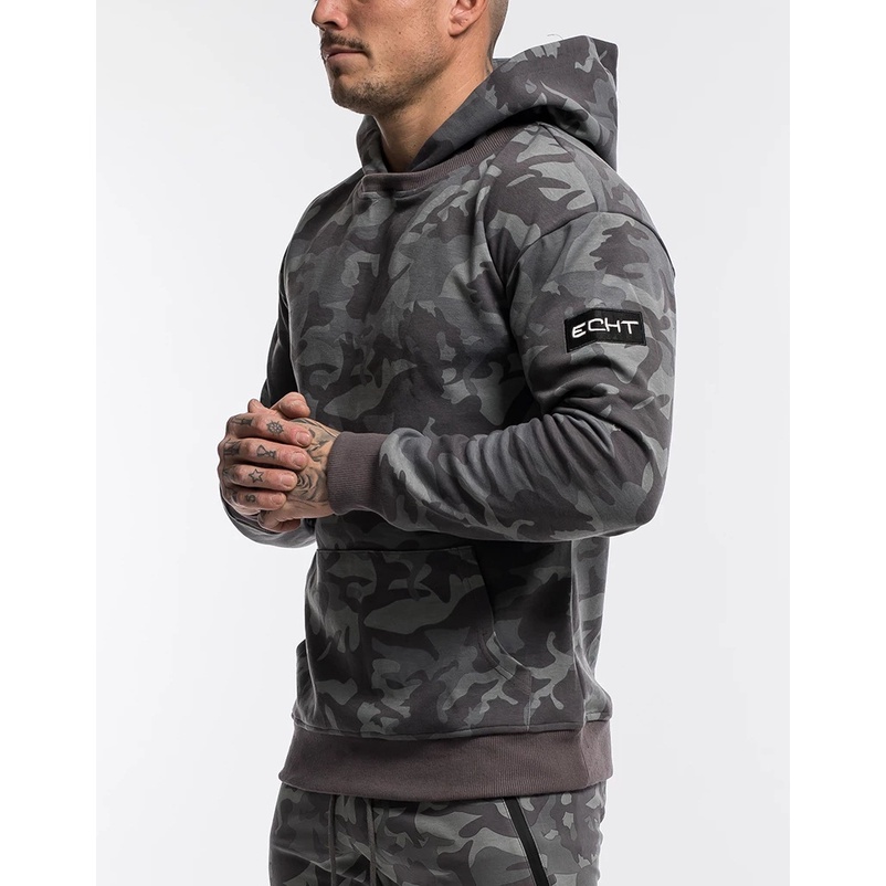 Áo Hoodie, áo thu đông tập gym nam ECHT rằn ri vải nỉ da cá co dãn 4 chiều