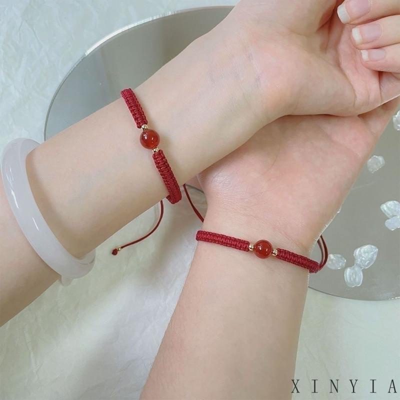 Vòng Tay Dây Bện Mặt Đá Obsidian Thiết Kế Đơn Giản Cho Cặp Đôi