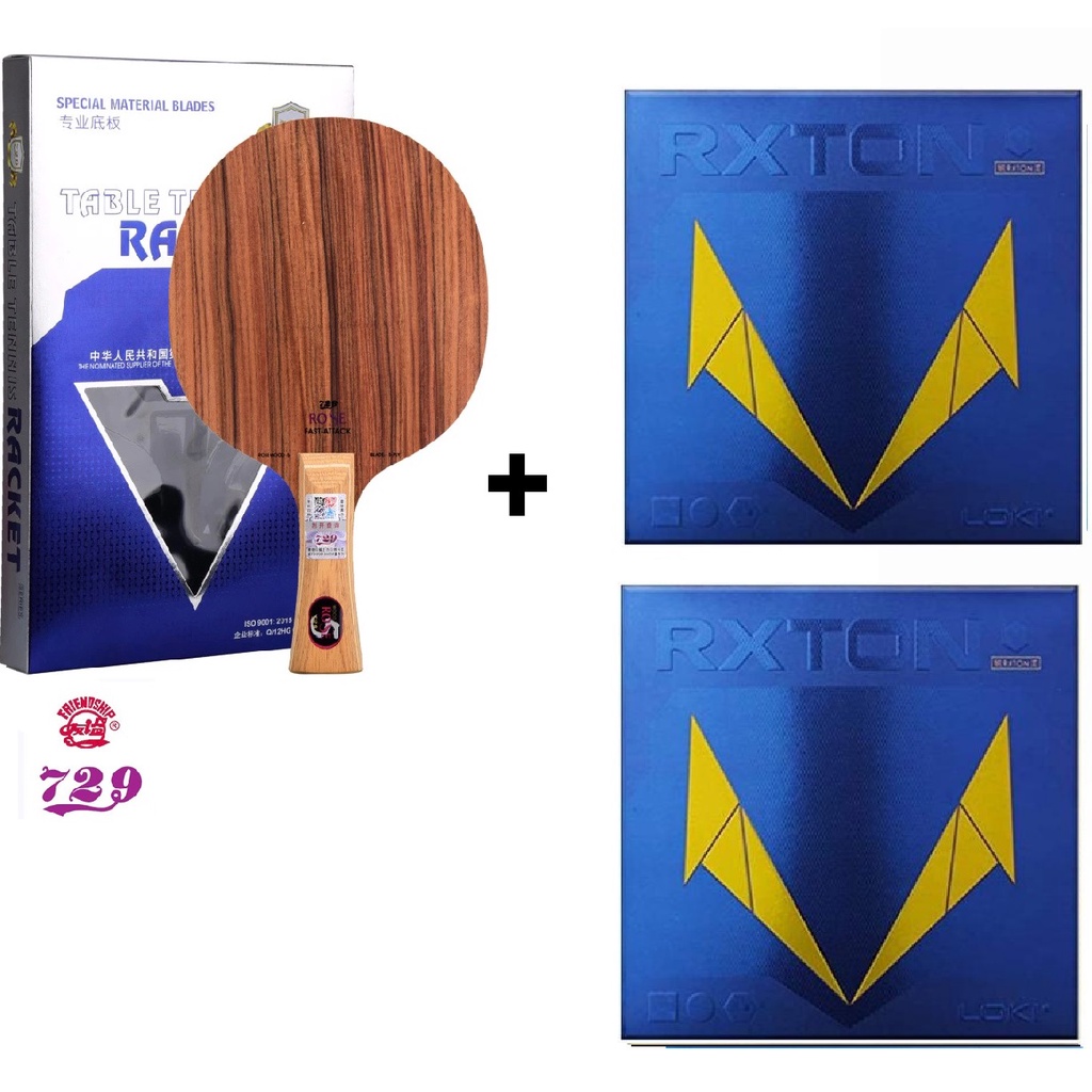 Combo vợt bóng bàn gồm cốt vợt 729 ROSE 5 và hai mặt vợt LOKI RXTON 5