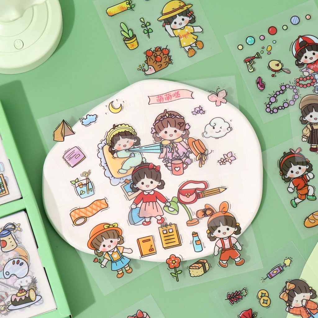 Sticker PET Chống Thấm Nước Họa Tiết Hoạt Hình Dễ Thương Để Trang Trí Sổ Tay