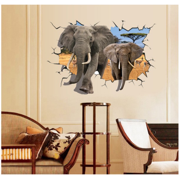 Decal trang trí tường 2 chú voi 01