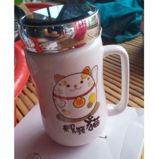 Ly Sứ Giữ Nhiệt Nắp Gương Họa Tiết Xinh Xắn